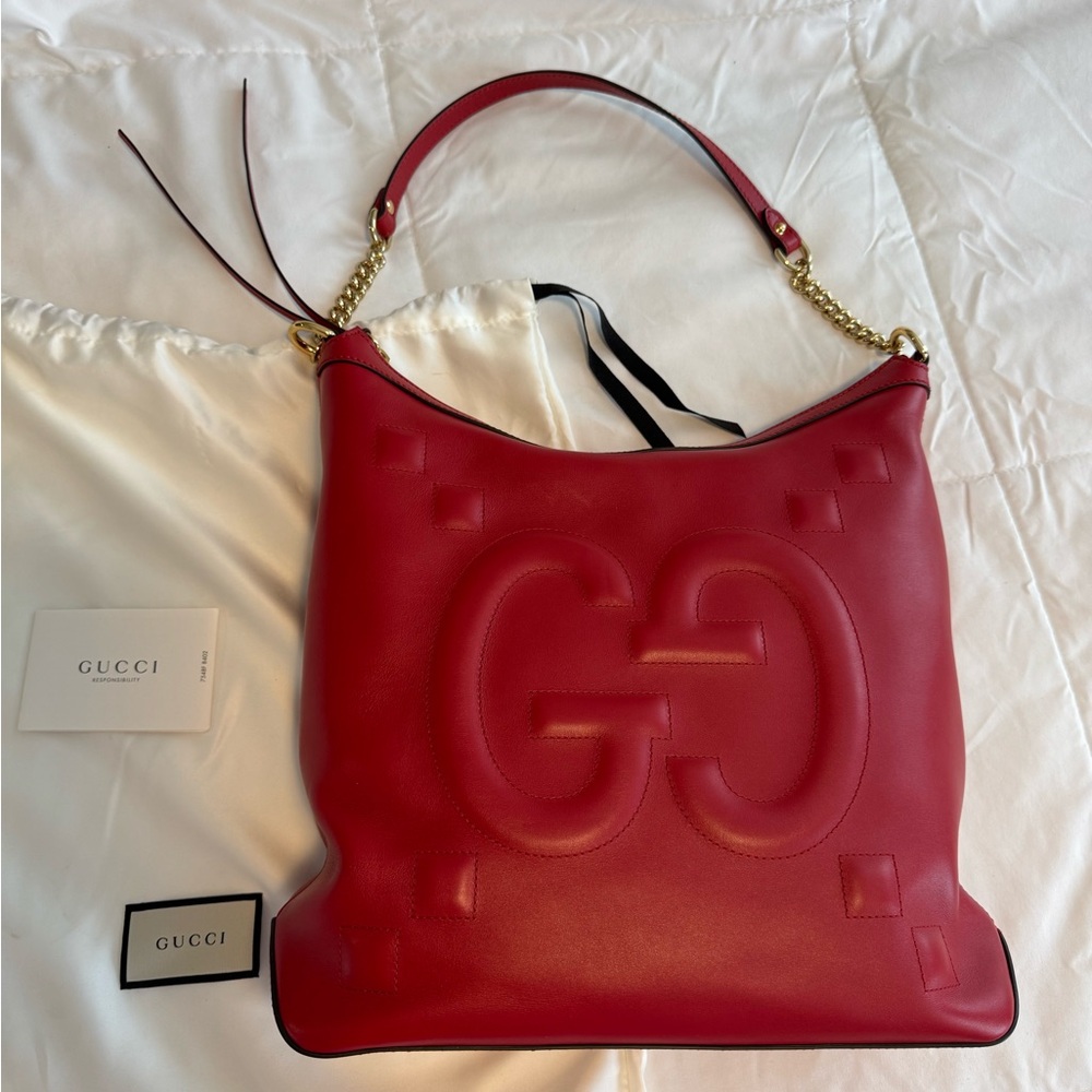 GUCCI red GG Apollo leather shoulder tote hobo bag- certificate and dust bag